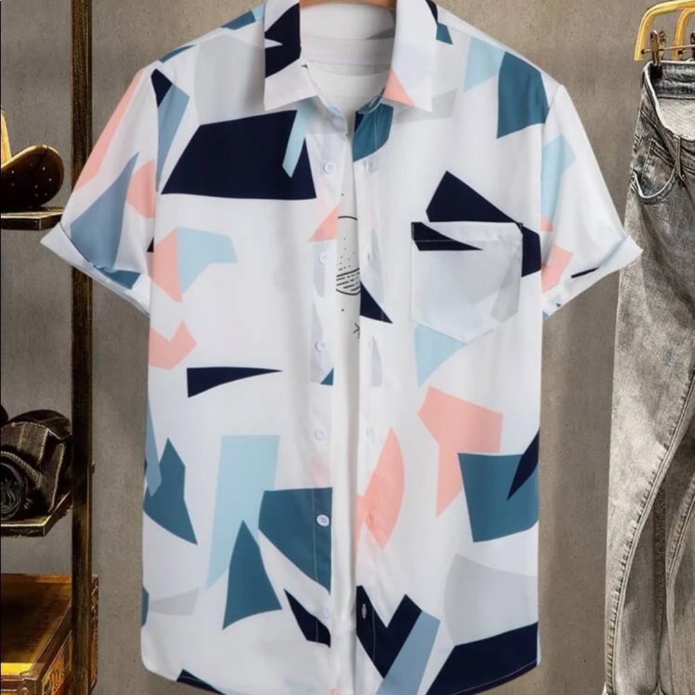 Multicolor Casual Men’s Geometric Print Shirt